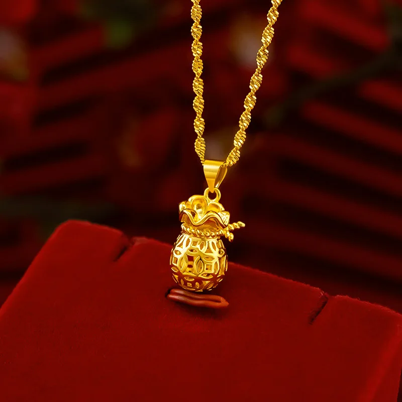 

9999 Real Gold 24K Jewelry Lucky Money Bag Gold Necklace Women's Wealth Lucky Bag Pendant