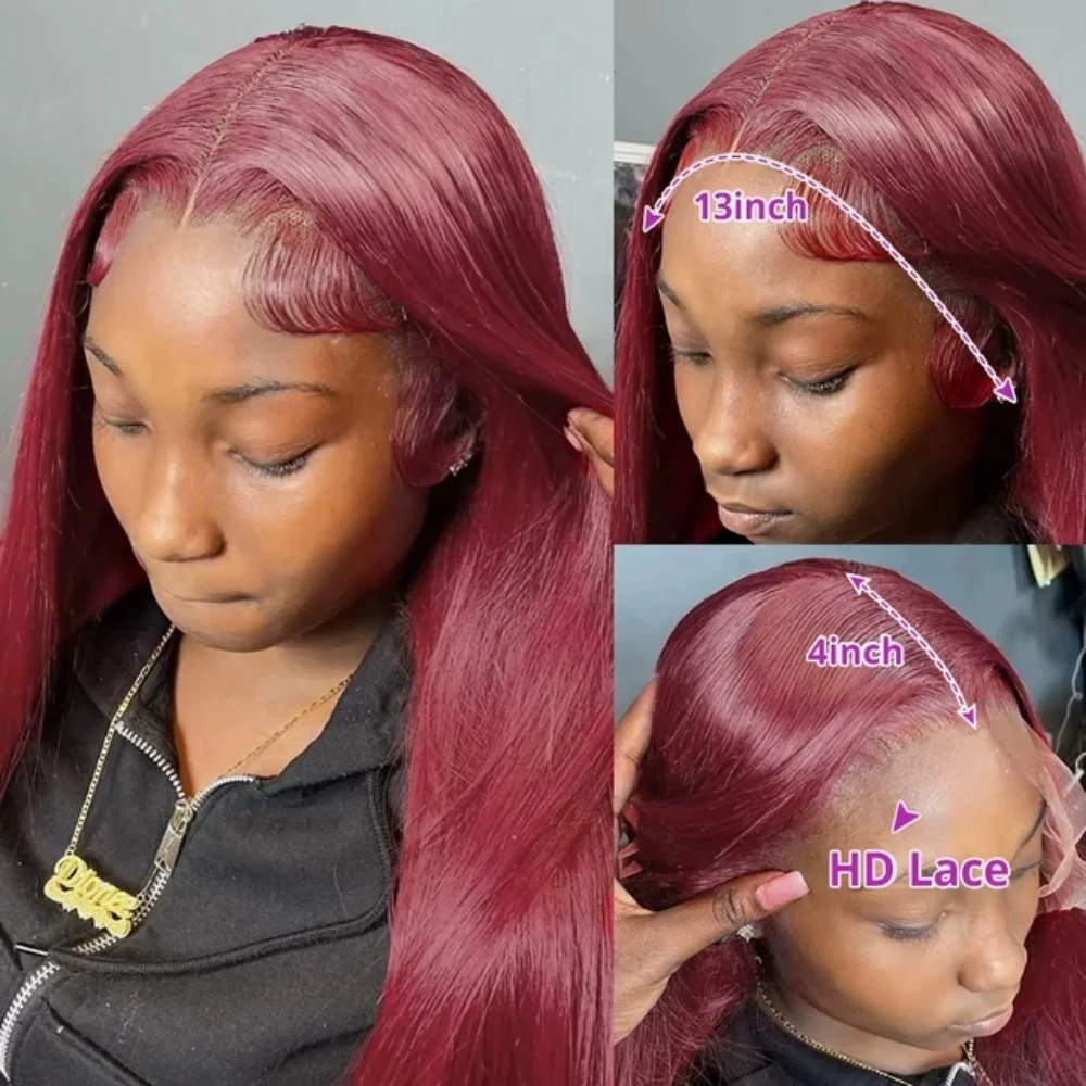 Parrucca frontale in pizzo bordeaux 13x6 HD per capelli umani Parrucche diritte per capelli umani da 30 pollici 13x4 Parrucca anteriore in pizzo 99J colorata per capelli umani al 100%