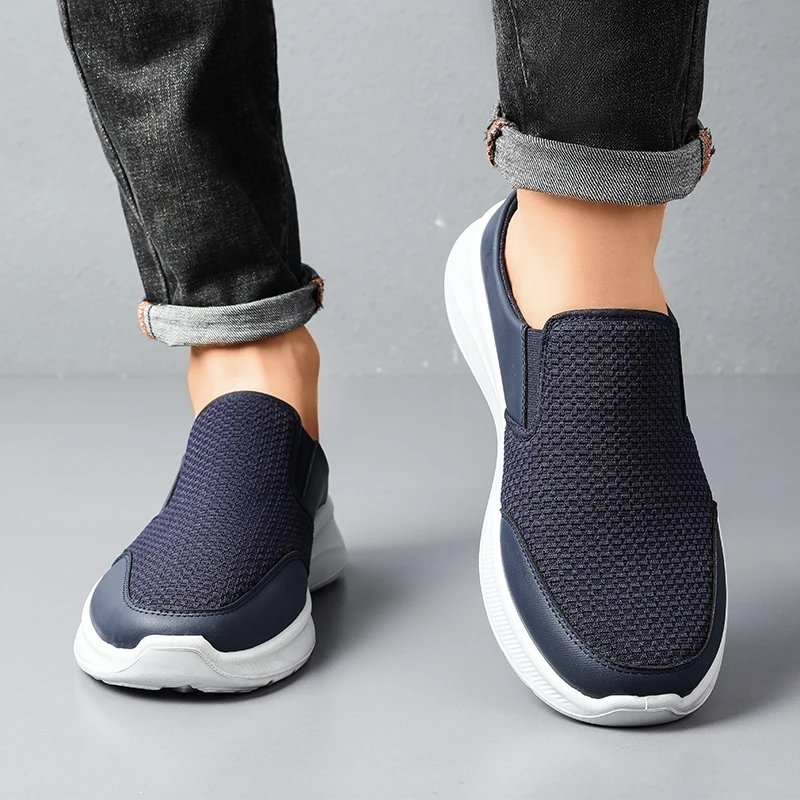 Pull-on dual wear breathable grid knit walking mules, integrated elastic side gore panel, rib segmented full white footwear view 3
