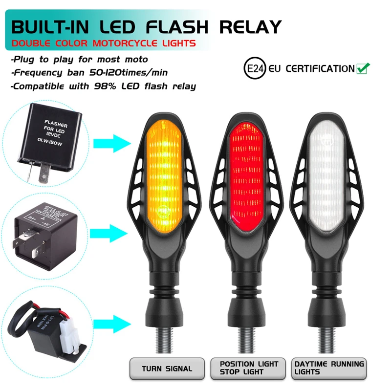 Motorcycle Turn Signals Lights Built Relay Flasher Motorcycle 16LED Flowing Water Blinker 12V 10mm Moto Indicator Turn Signal
