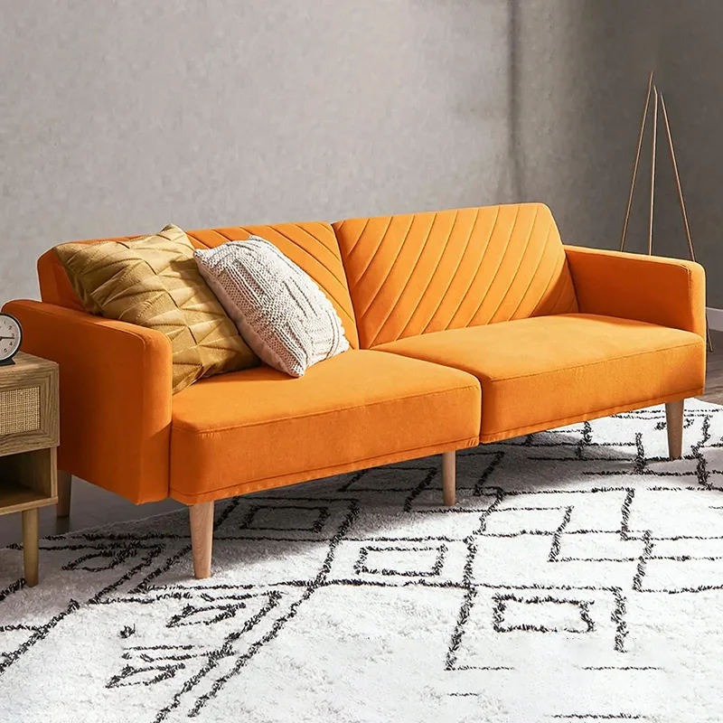 

Chloe Futon Sofa Bed,77.5",Couch,bedroom Salon Lazy Lounge Sleeper Sofas,Balcony Couches Apricot Velvet Nordic Furniture