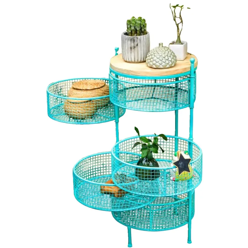 

Customized rotating flower pot, flower stand rack, wrought iron balcony storage rack, basket floor multi-layer rack