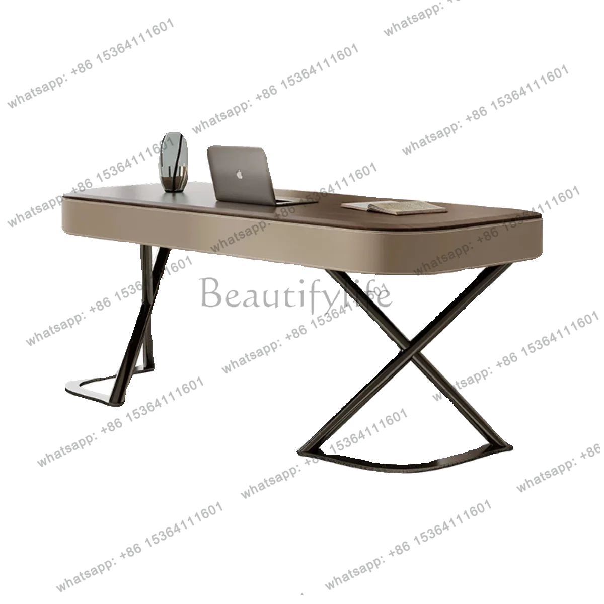 

D14High-end saddle leather solid wood desk light luxury modern simple home