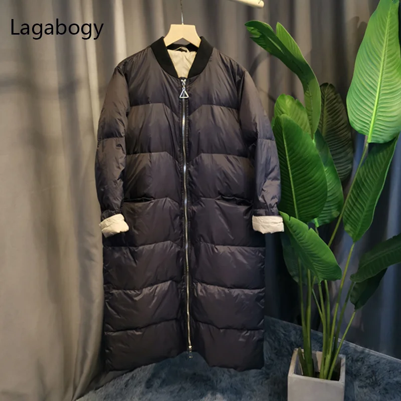 

White 2023 New Duck Winter Women 90% Down Jacket Long Loose Parkas Female Thick Warm Zipper Puffer Coat Snow Outwear