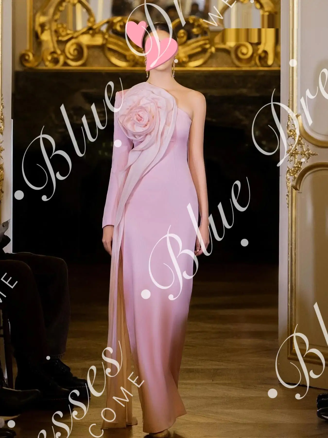 

Customized Evening Elegant Vintage Sweet Pink Flower Asymmetrical Customize Formal Occasion Prom Dress Evening Party Gowns