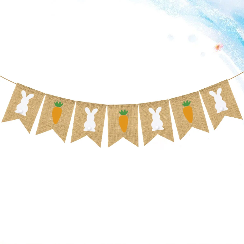 1 Set Easter Party Banner Rabbit Printing Burlap Garland Carrot and Bunny Bunting Linen Flag Party Supplies for Easter Party Dec