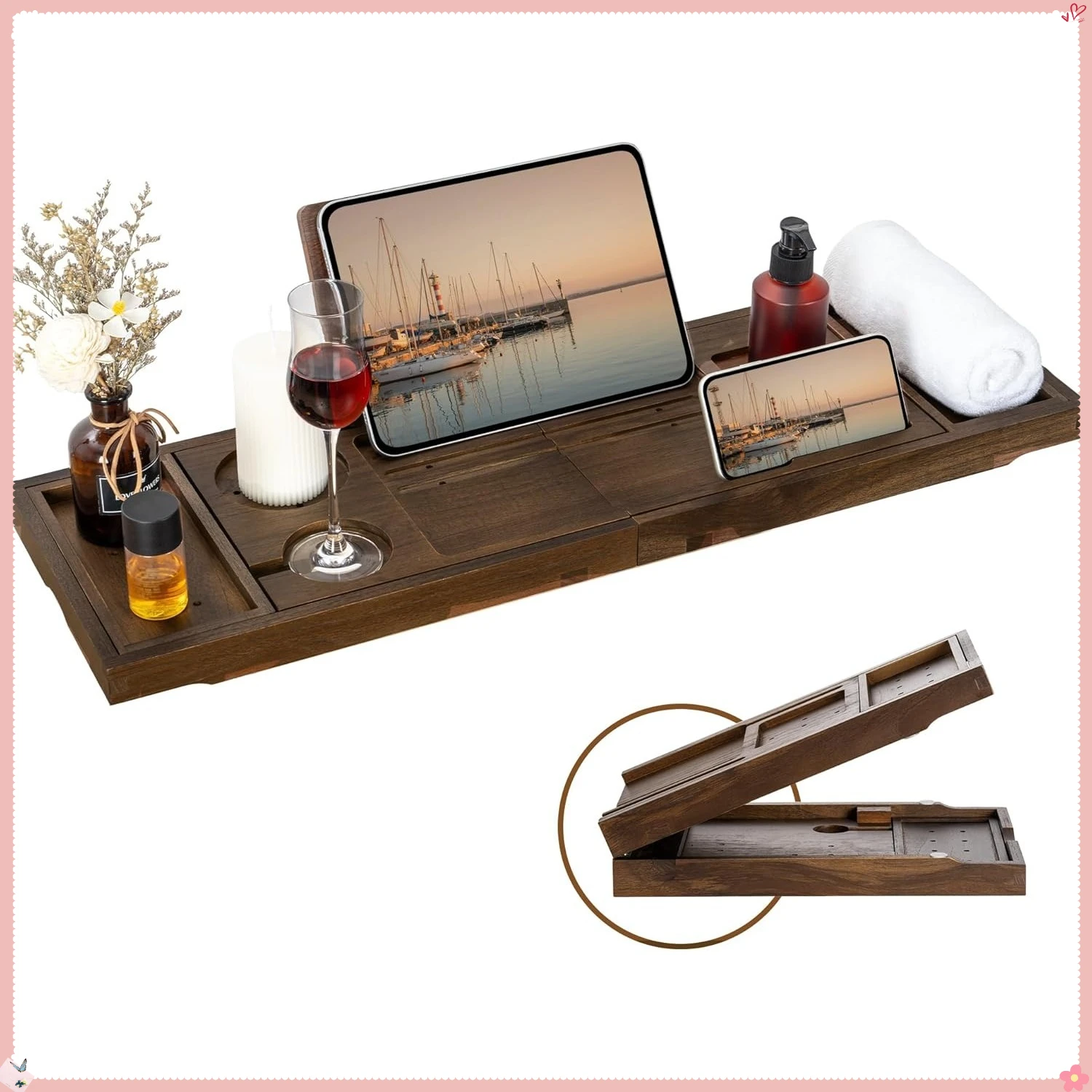 Поднос для ванны из темного ореха |   Дизайн регулируемой книжной полки |   Бокал для вина и слот для телефона |   Релаксация Essential