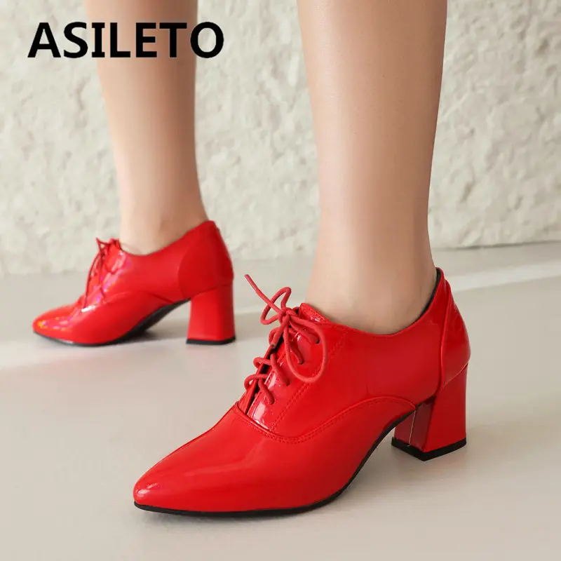 ASILETO Design Women Pumps Pointed Toe Block Heels 6cm Lace Up Big Size 41 42 43 Office Lady Female Daily Single Shoes