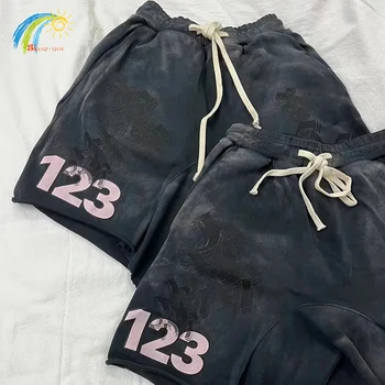 הדפסת sanschicer שחור הבציר חתוך הנאומים גברים נשים שרוך שרוך הכי טוב כותנה מרוסק rr123 מכנסיים קצרים עם תג