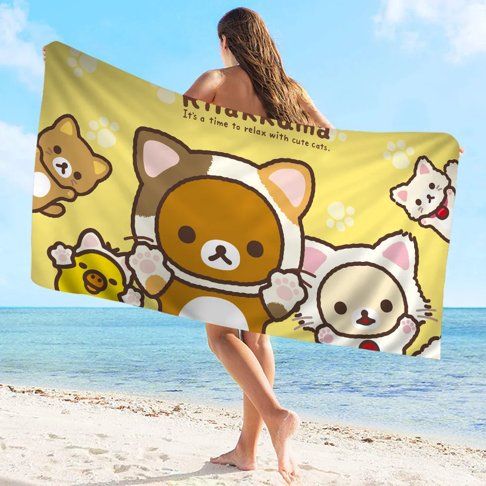 Kawaii Rilakkuma Bear asciugamano da spiaggia stampato in microfibra alpinismo Yoga Beach Swimming Running asciugamano morbido assorbente