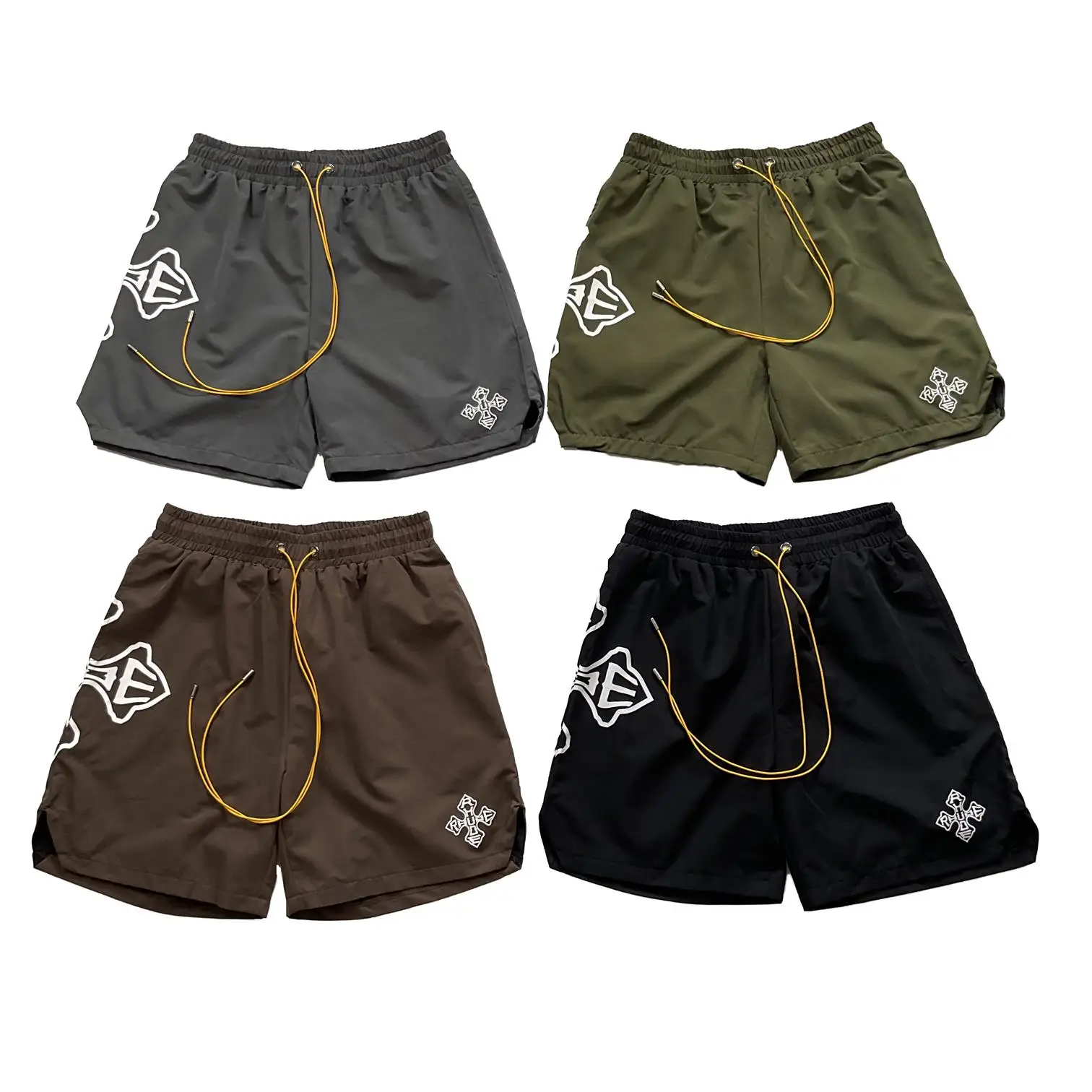 

Модные нейлоновые брюки Qui Dry orts American High Street, повседневные спортивные дышащие брюки из пяти частей, молодежные энергетические цветные Lette...