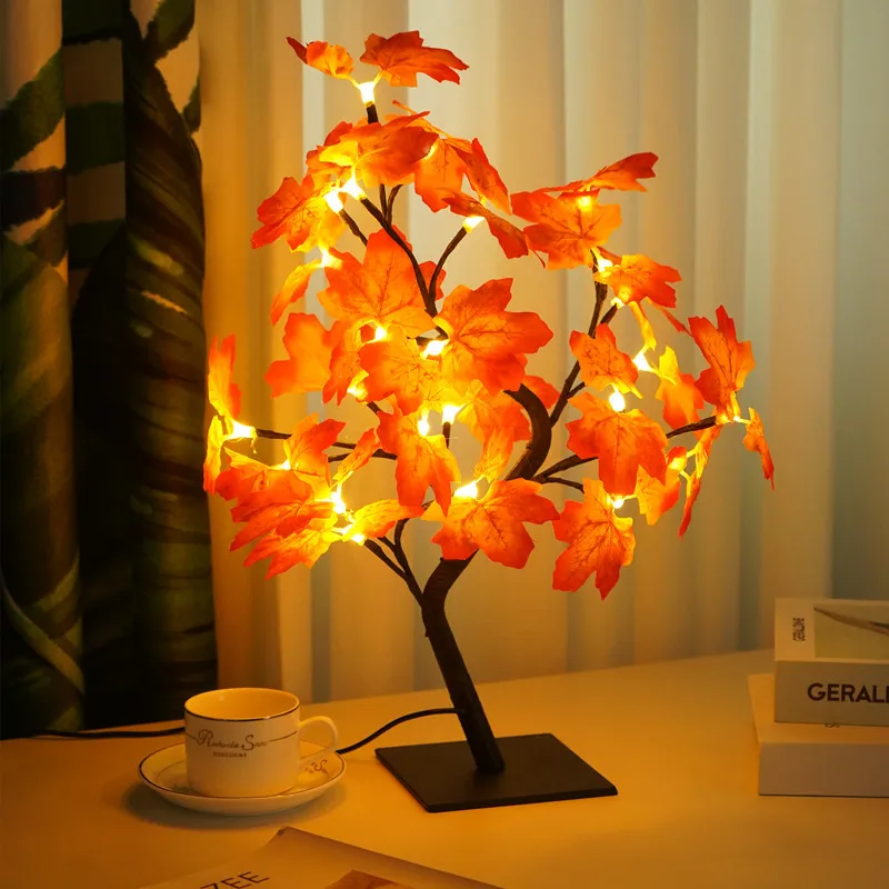 1pc LED Maple Tree Light Artificial Maple Leaves Tree Lamp USB Xmas Tree Tabletop Lights For Holiday Garden Patio Party Decor