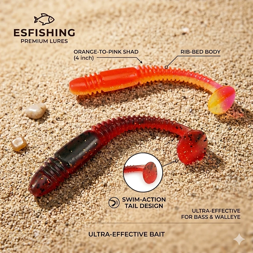 ESFISHING Vibro Worm 100mm – Swimbait de silicona para lubina y trucha - imagen 3