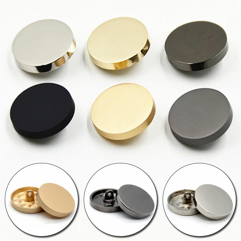 10Pcs Metal Buttons Round Flat Alloy Plated Shank Button For Coat Clothing Bag Decoration DIY Handmade Sewing Accessories