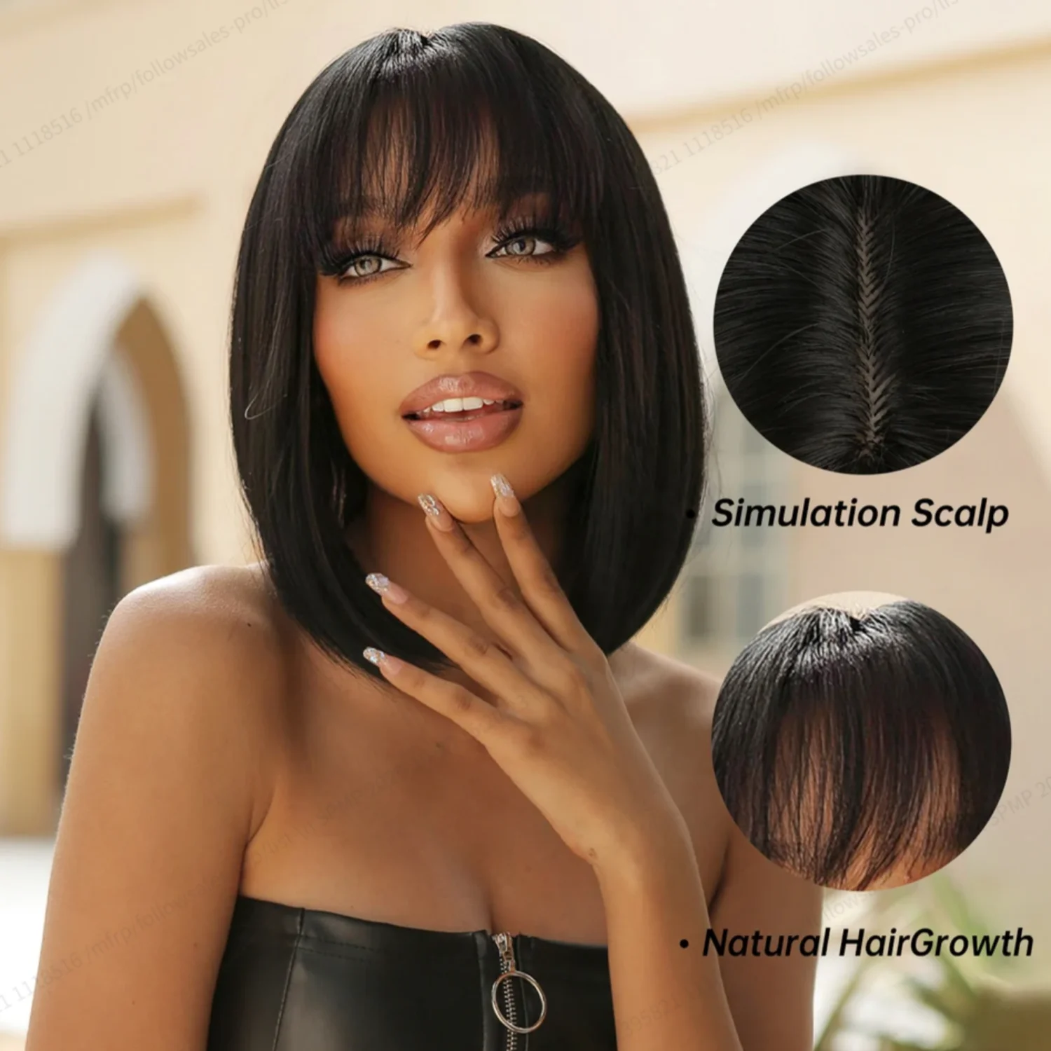 باروكات صناعية قصيرة مستقيمة من بوب مع غرة، باروكات شعر سوداء للنساء، باروكات للحفلات التنكرية اليومية، مقاومة للحرارة