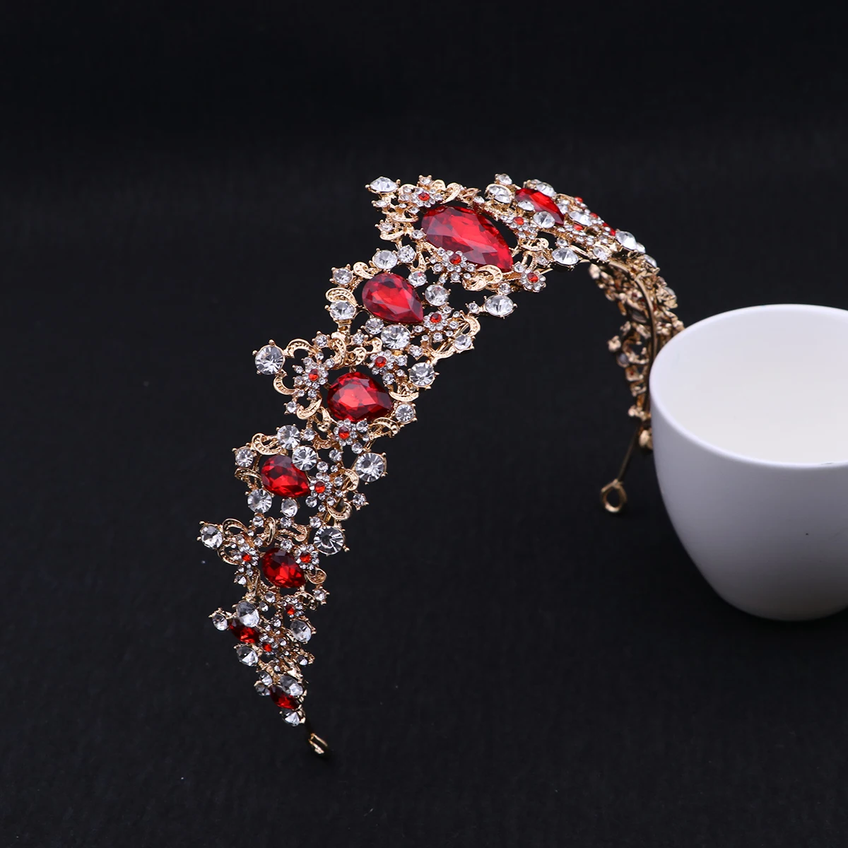 

Королевская хрустальная тиара, свадебный головной убор, элегантная сверкающая красная корона для женщин, вечерние аксессуары для волос для помолвки