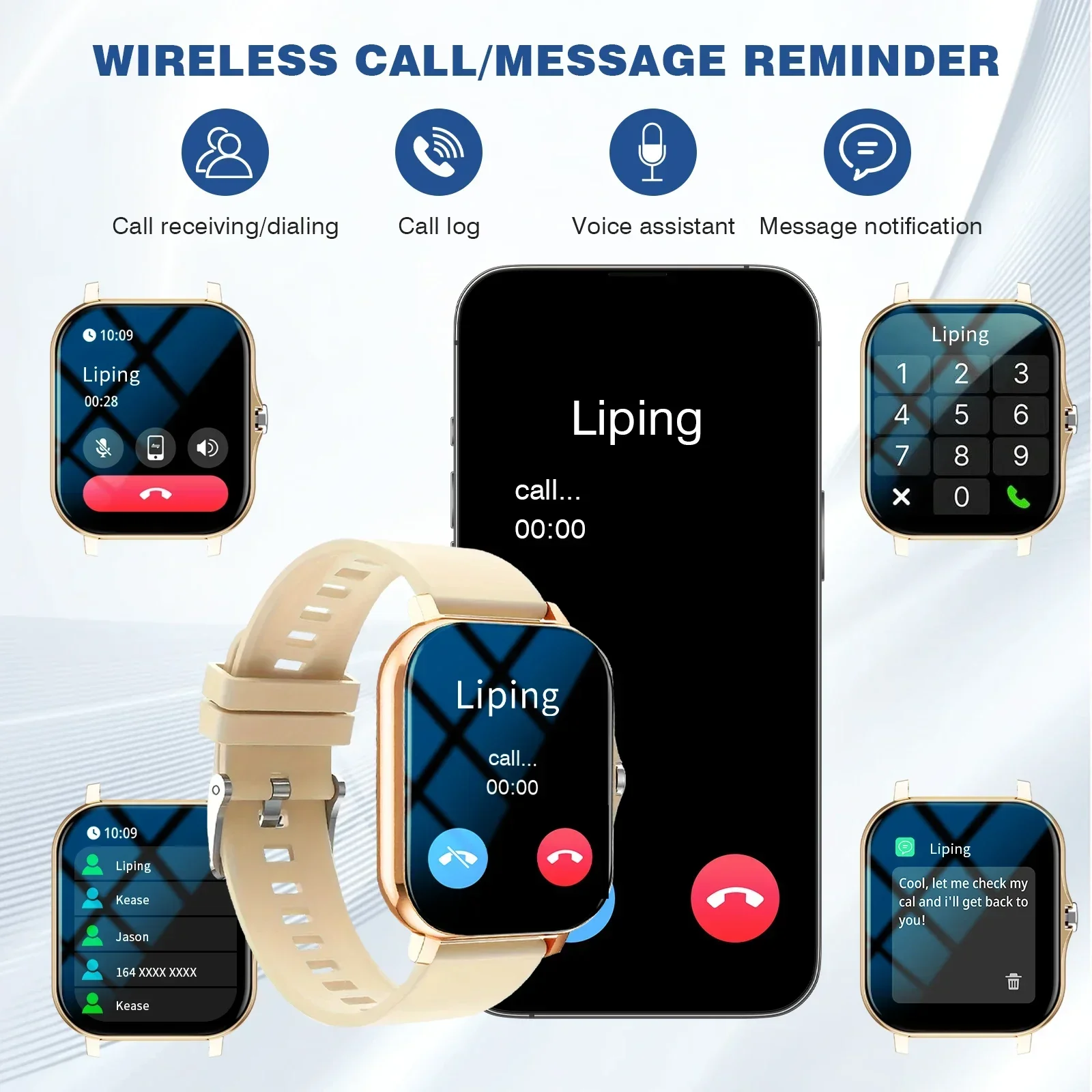 

Smart watch, wireless calling /dial, Various APP Reminders,Suitable for men and women, sports watches，for iPhone/Andriod