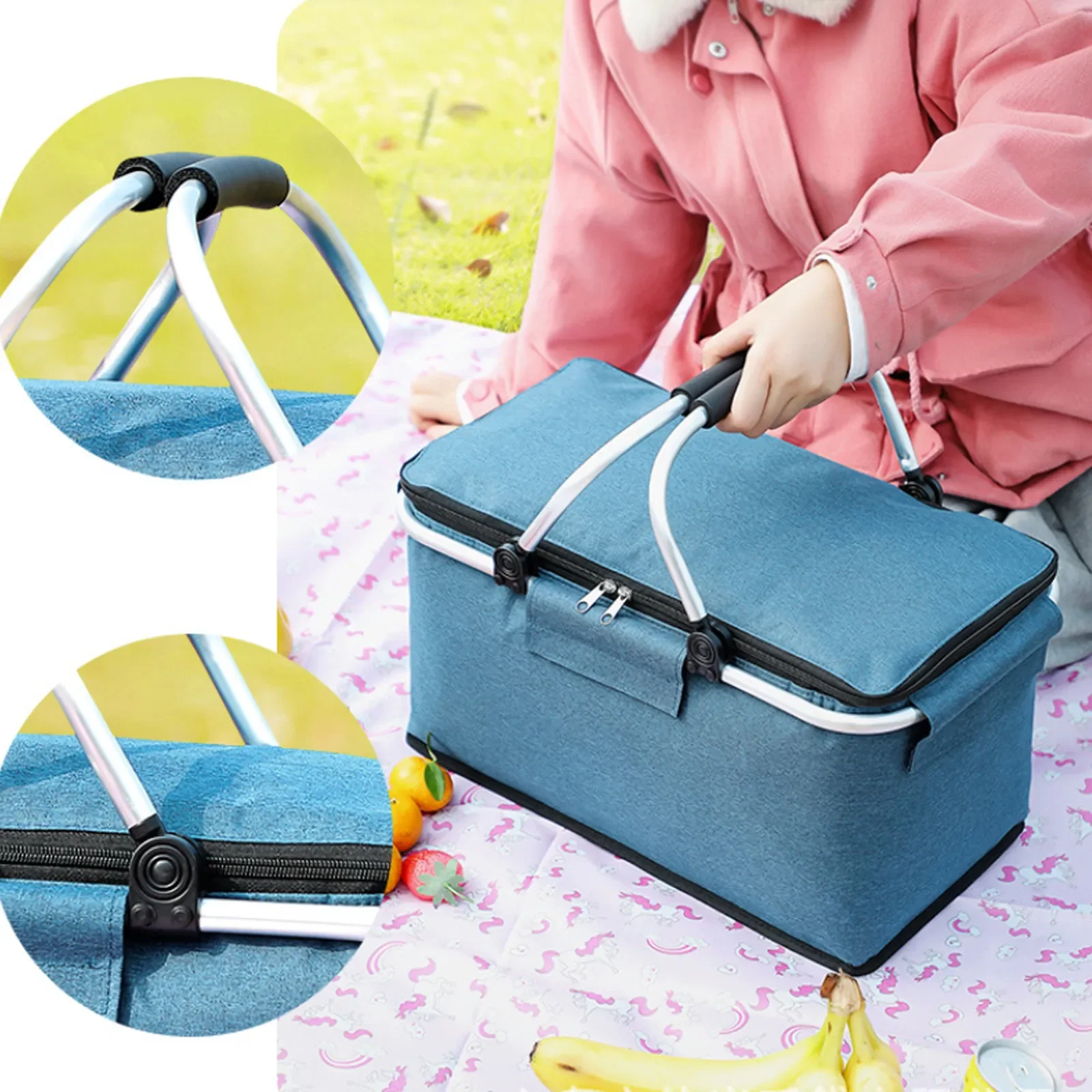 Insulation Picnic Basket with Handle Large Capacity Foldable Ice Bag Ice Basket Outdoor Insulation and Cold Portable Storage Bag