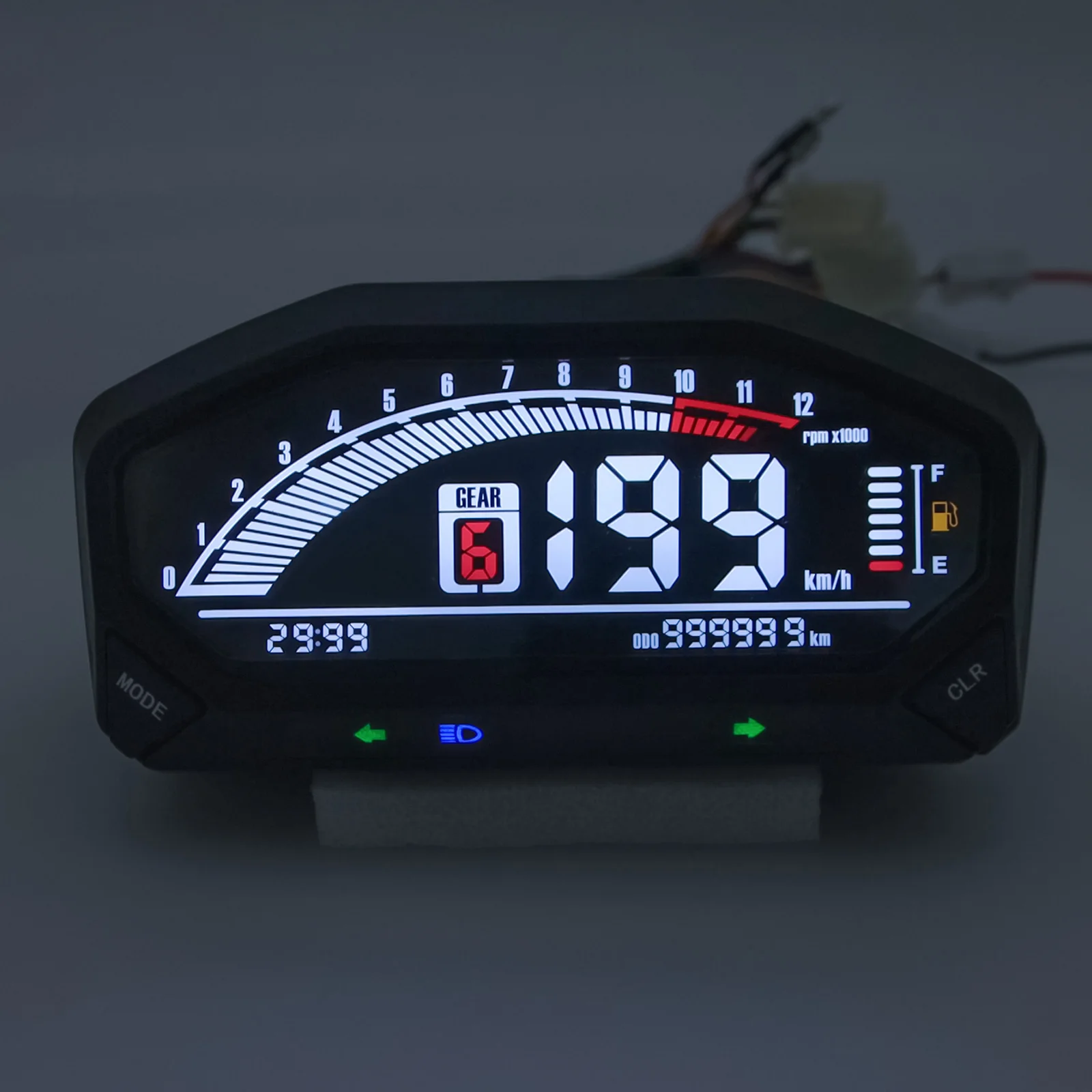 10000 U/min Moto-Armaturenbrett-Display, Tachometer, wasserdicht, einstellbare Parameter, Kraftstoffmenge, sechs Gitteranzeige mit digitalem Sensor