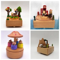 Wooden Music Box Ornament Exquisite Classical Carving Crafts Children Hand Cranked Boutique Creative Gifts
