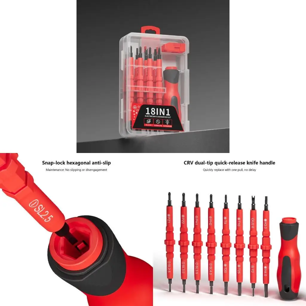 

652F Dense 18 in 1 Repair Tool Set Containing Mixture Chauffeurs and Ergonomic Handle for Extended Use