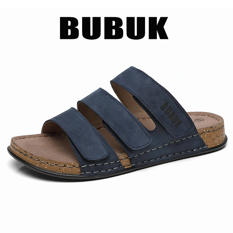 Bubuk Neue Herren-Sandalen mit Korksohle, Dreifach-Riemen, Verstellbare Casual Slip-Ons mit Klettverschluss, Rutschfeste Outdoor-Strandsandalen in Großen Größen – Detail 5