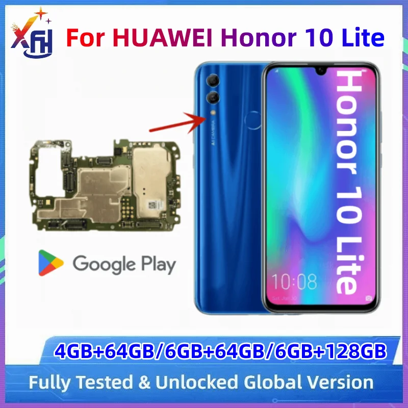 Motherboard for HUAWEI Honor 10 Lite, 64GB, 128GB ROM, Unlocked Main Board, Global Version