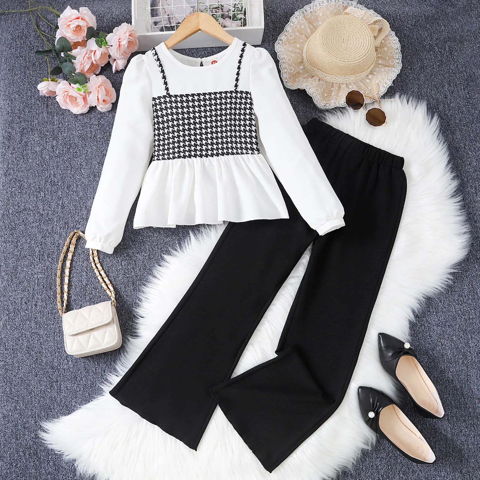 

Anime Clothes Outfits Ideas Girls Fashionable And Comfortable Set Long Sleeved Top Flared Pants Casual Two Piece Girl Packages