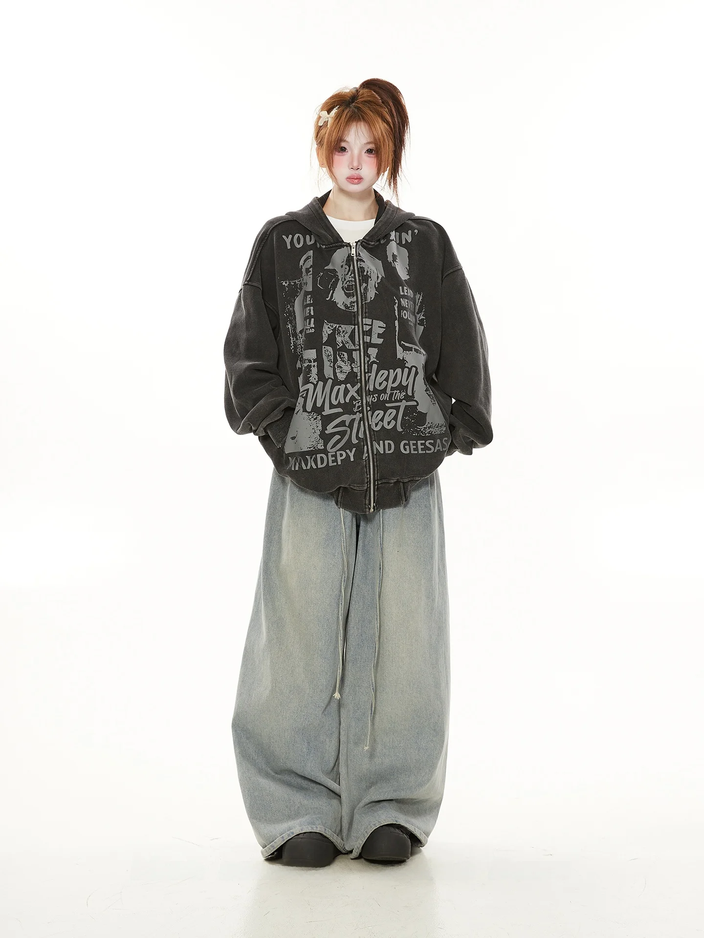 

Винтажная американская толстовка-кардиган Waed в уличном стиле с капюшоном, женская, весна-осень, свободная, на молнии, для пар, премиум-качество