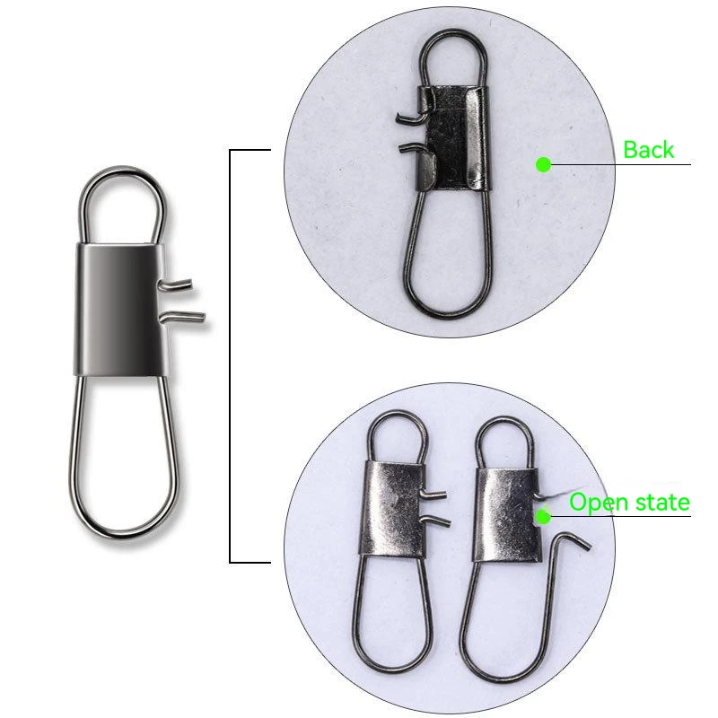 PRO BEROS 50Pcs High Strength Fishing Snap Clip Interlock Stainless Steel Safety Snaps Quick Change for Saltwater Freshwater