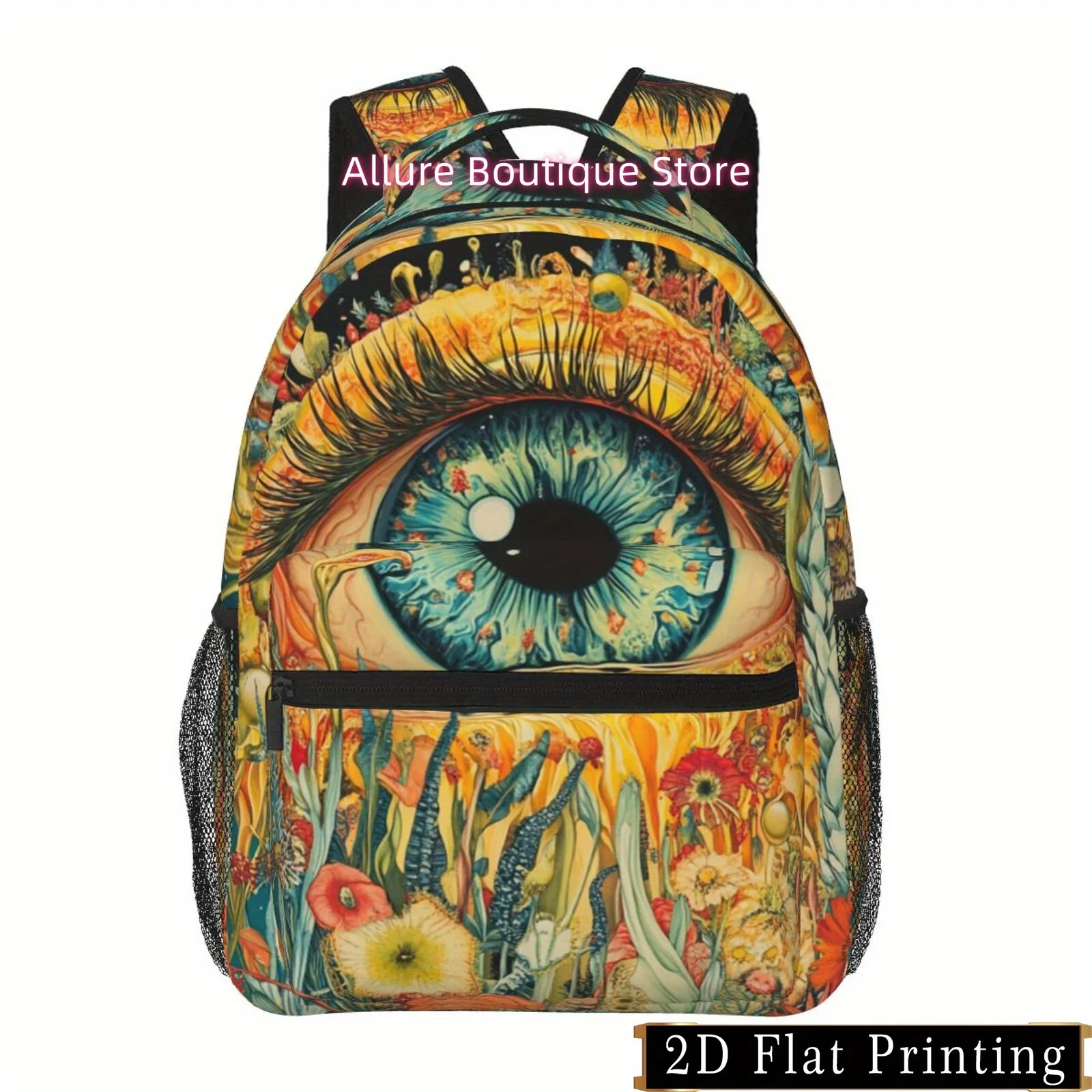 Psychedelic World Eye Print Pattern, Shoulder Strap and Waist Protection Design Backpack, Fashionable iPad Laptop Bag with Large