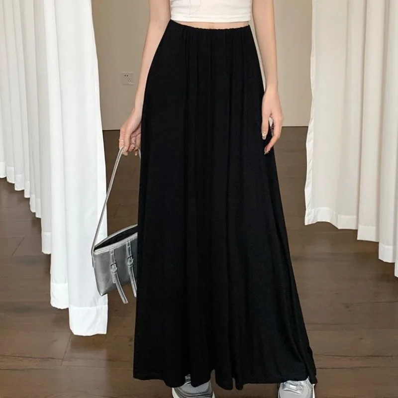 Long Skirts Women Simple Folds High Waist Casual Baggy Korean Style Fashion All-match Temper Autumn Faldas Ladies New Streetwear