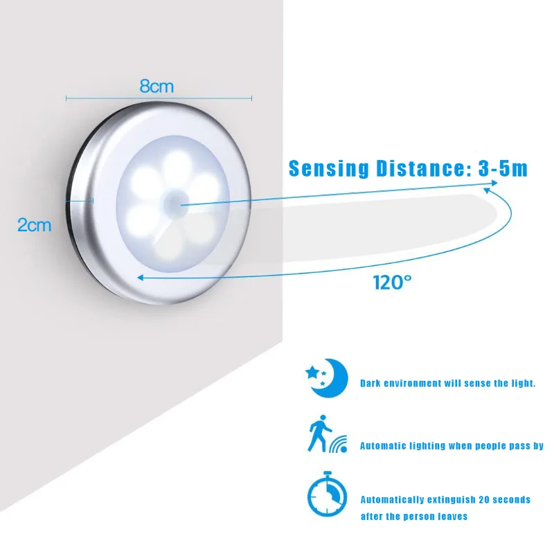 6LED PIR Motion Sensor Night Light LED Human Body Induction Wireless Detector Automatic Light On / Off For Home Bedside Lighting