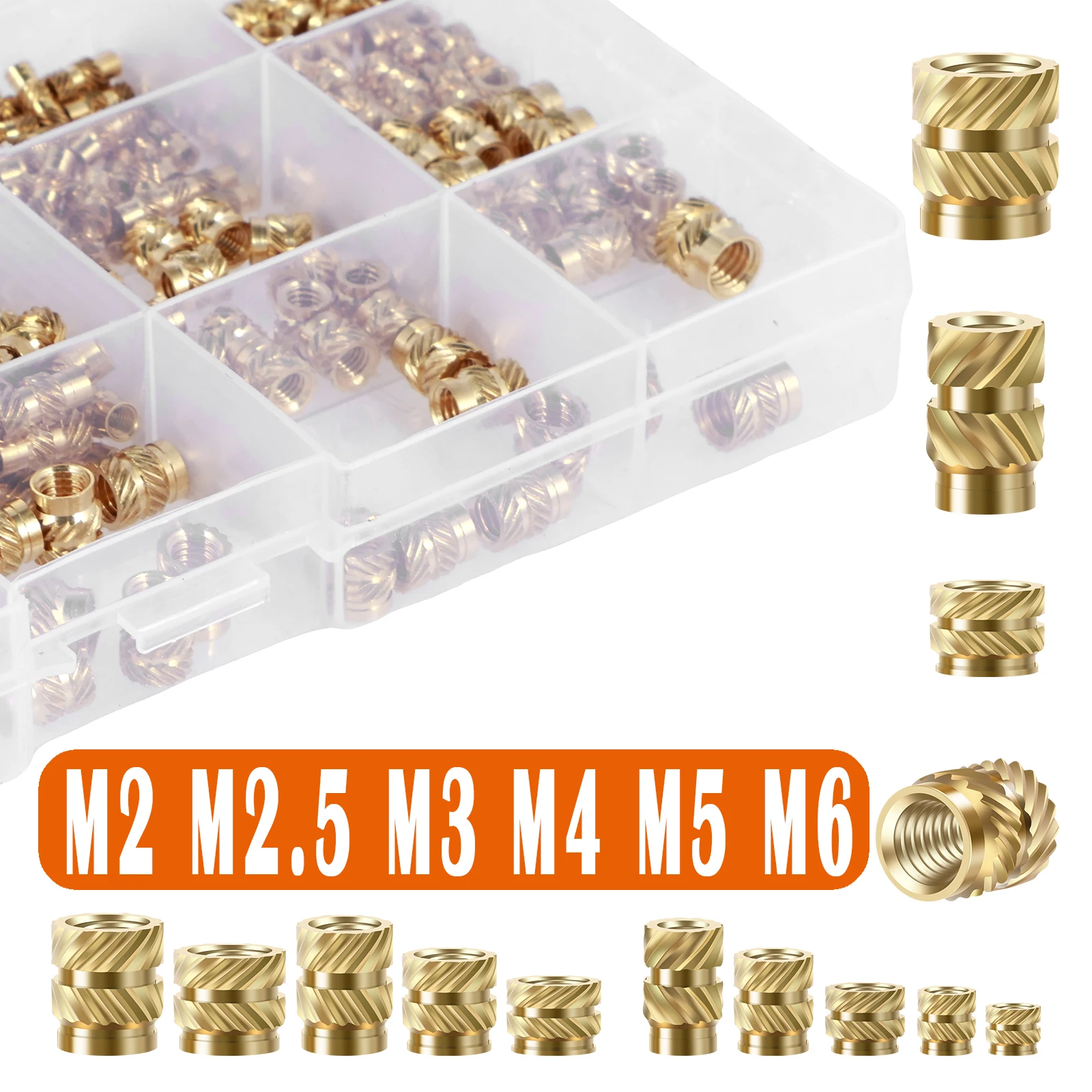 300-500 قطعة إدراج الخيوط النحاس M2-M6 متري المكسرات مقاومة درجات الحرارة العالية متري الربط المكسرات لمكونات الطباعة ثلاثية الأبعاد