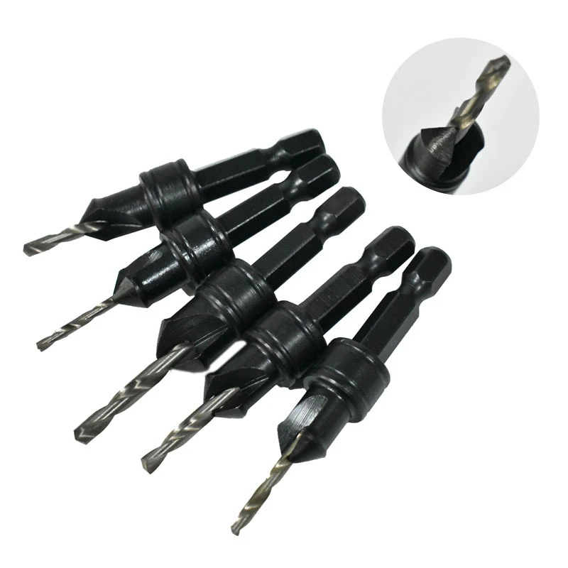 5 pezzi di pasta fritta colpi di scena trapano manico esagonale lavorazione del legno maschiatore vestito svasatore trapano smusso perforazione trapano integrato