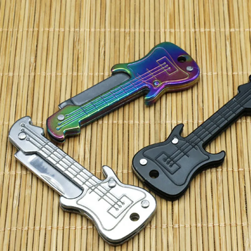 1PC Stainless Steel Folding Knife Guitar Shaped Portable Camping Hiking Travel Pocket Knife Outdoor Self Defense Survival Knife