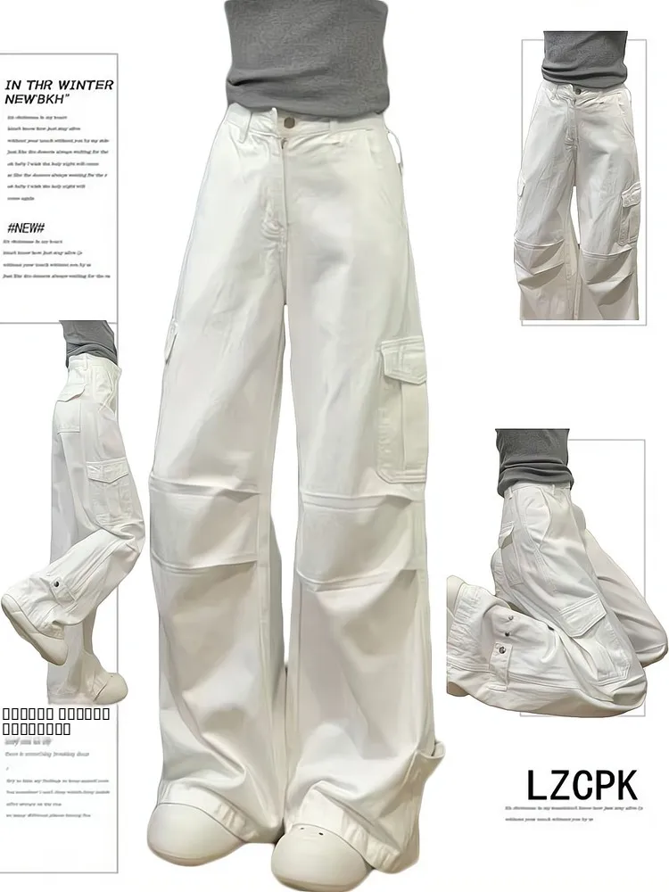 

Повседневные женские джинсовые брюки с высокой талией и широкими штанинами, осенне-зимняя новинка, стройнящие, в пол, с дизайнерским акцентом