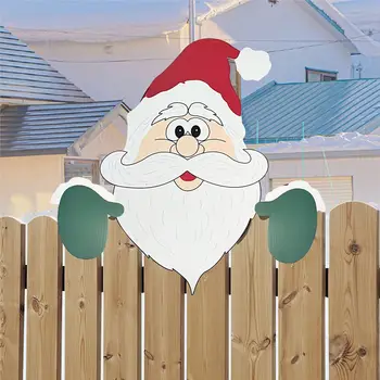 1ks vánoční dekorace na plot Santa Claus vykukující zahradní dekorace na dvůr venkovní vánoční DlY roztomilá zahradní plotová cedule ozdoba 6 nejlepší prodej velké venkovní vánoční dekorace - №1