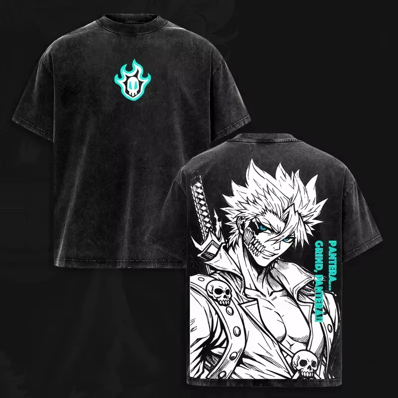 Anime Bleach Manga Graphic Print Vintage Washed Cotton T‑shirt Unisex Harajuku Streetwear Hip Hop Short Sleeve Fashion Tops