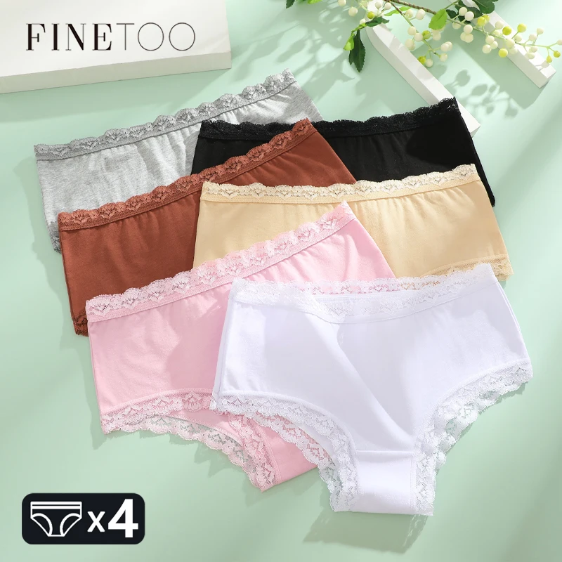 4PCS Frauen Baumwolle Spitze Unterwäsche Sexy Atmungsaktive Feste Höschen S-XXL Low-Taille Nahtlose Slip Mädchen Sport Weiche Dessous neue