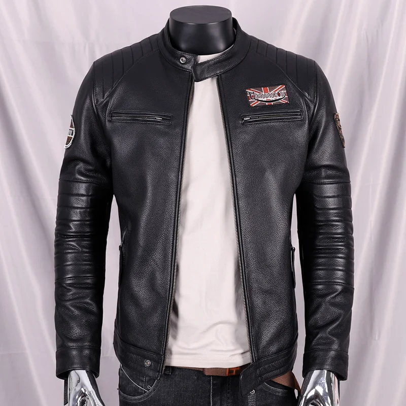 Black Motorcycle Style 2023 Genuine Leather Jacket Men Plus Size 4XL Real Natural Cowhide Spring Slim Fit Short Biker's Coat