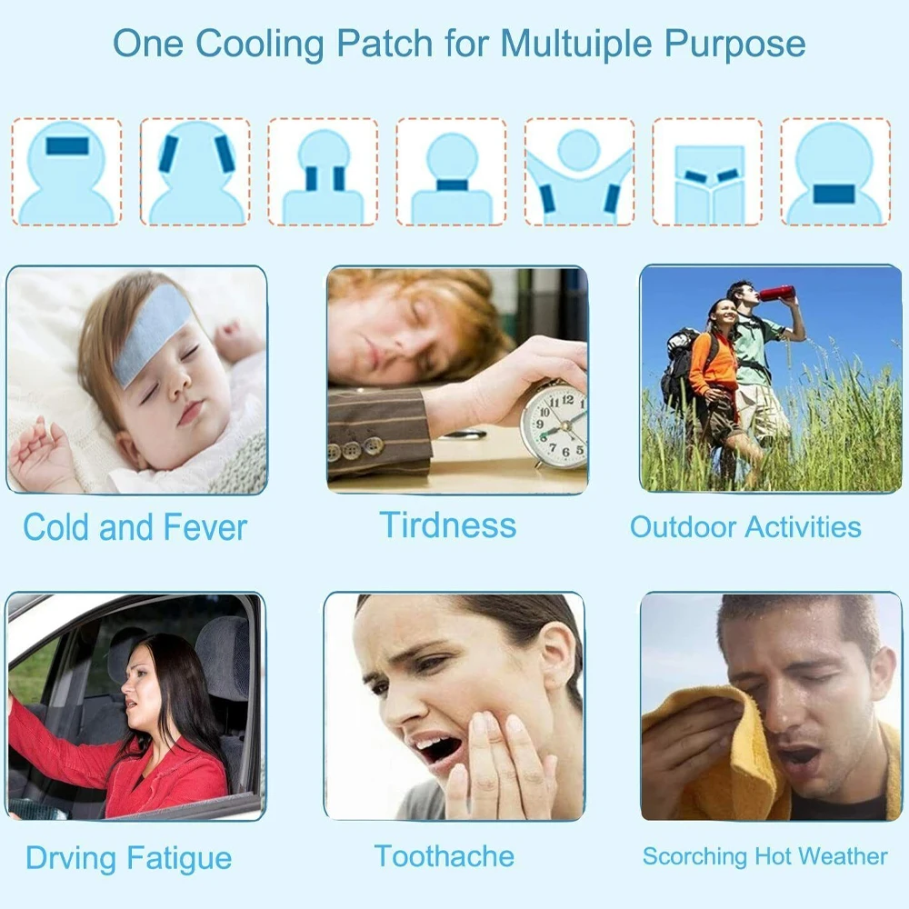 8/12/20pcs Fever Cooling Patch Low Temperature Ice Gel Pad Antipyretic Sticker Relieve Summer Heatstroke Toothache Medical Pads