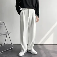 2024 primavera otoño hombres de moda blanco estilo coreano pantalones casuales calle drapeado recto traje suelto pantalones casuales masculino