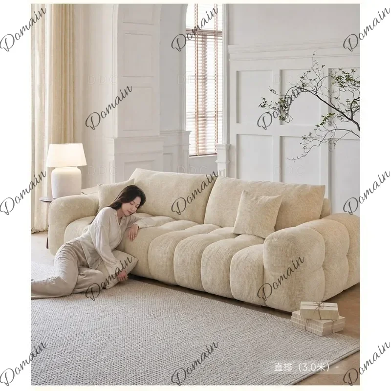 Modern Small apartments with cream-style fabric sofas, adjustable front and back chenille fabric sofas in the living room