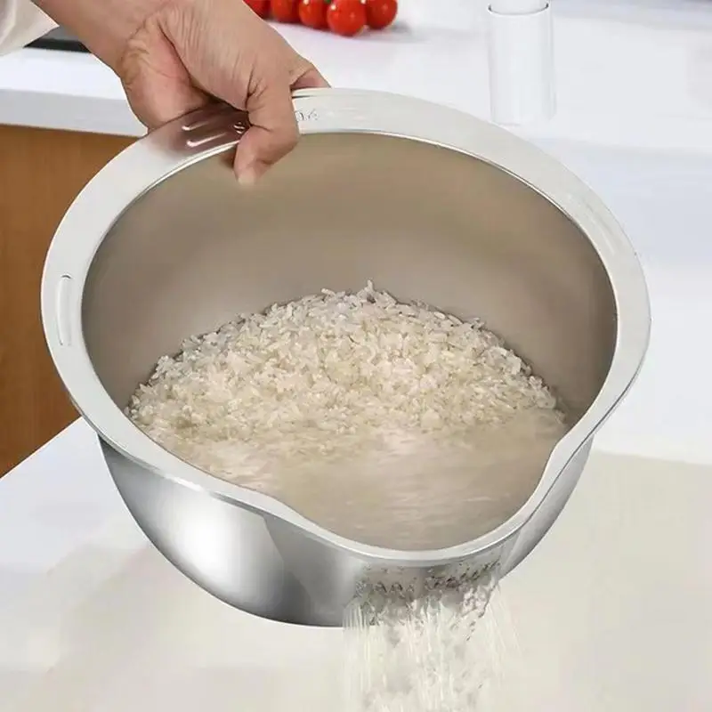 

Rice Washer Strainer Bowl Stainless Steel Rice Washing Bowl Rice Sieve Colander Fruit And Vegetable Strainer Kitchen Tools