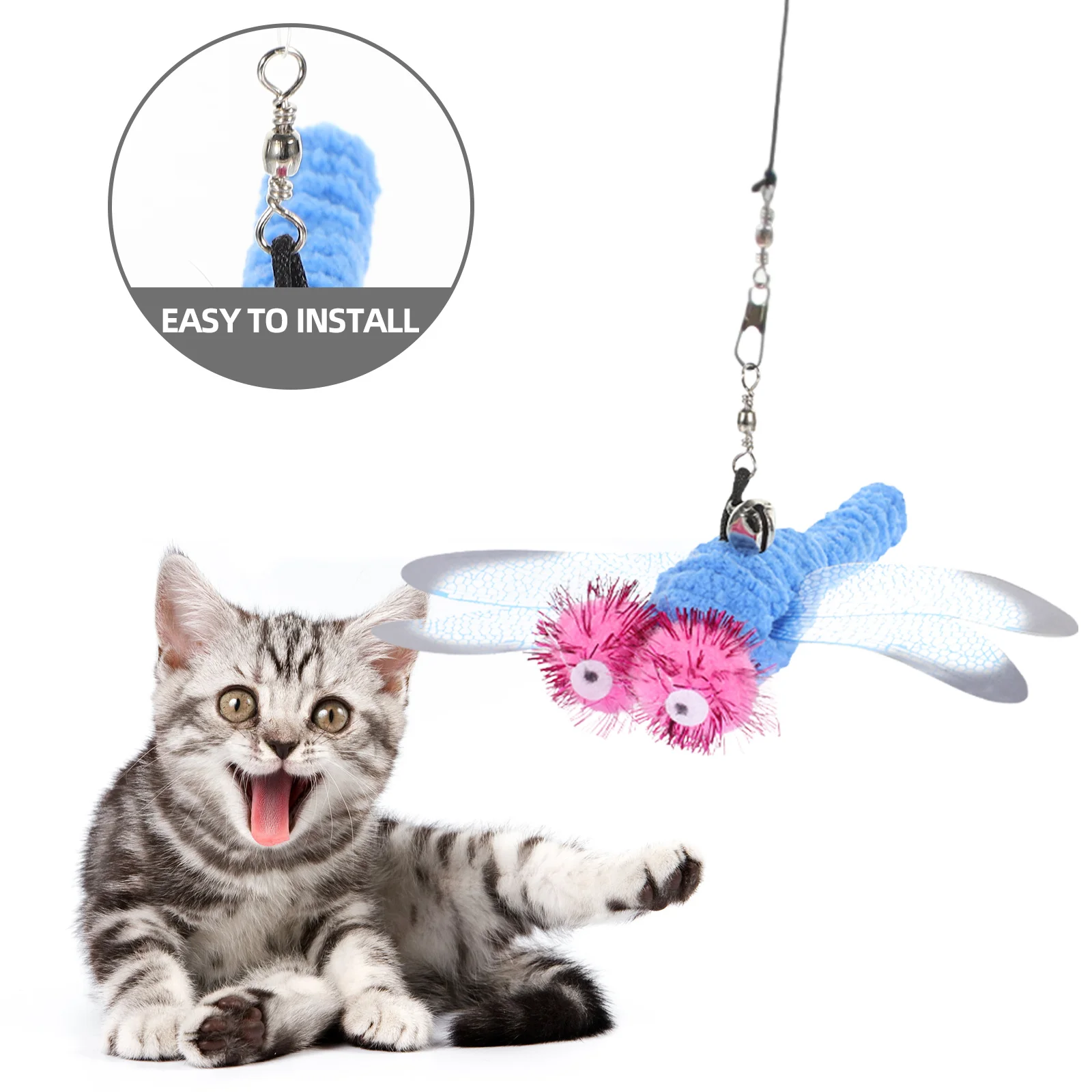 

5Pcs Bright Dragonfly Cat Teaser Replacement Heads Interactive Kitten Wand Safe Eco-Friendly Material Long Dangle Cat Catch