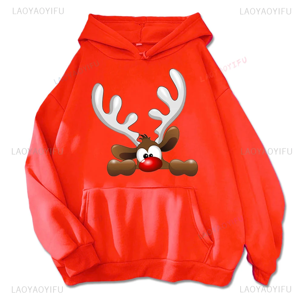 Cute Christmas Moose Graphic Sweatshirt Harajuku Hip-hop Men Women Hoodies Funny Christmas Gift Comfort Warmth Hooded