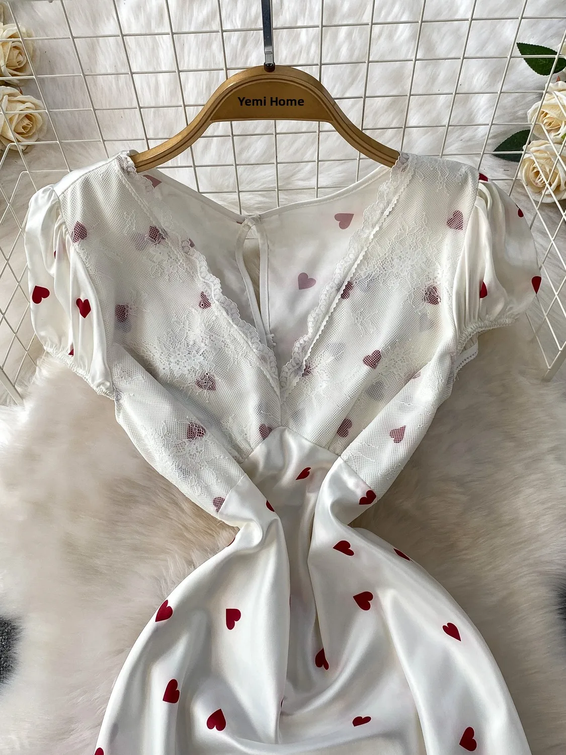 Ele Long Dr المرأة مثير الدانتيل تقليم V-Ne ort Sve الساتان طباعة عالية الخصر ألف خط دكتور الصيف Faion Dr