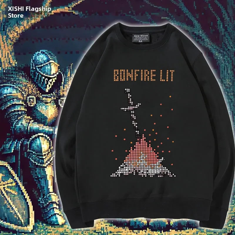 

k Souls 3 Pixelated Hoodie ex Autumn Winter Casual Cotton Polyester Print Sweatirt Student Faion Streetwear