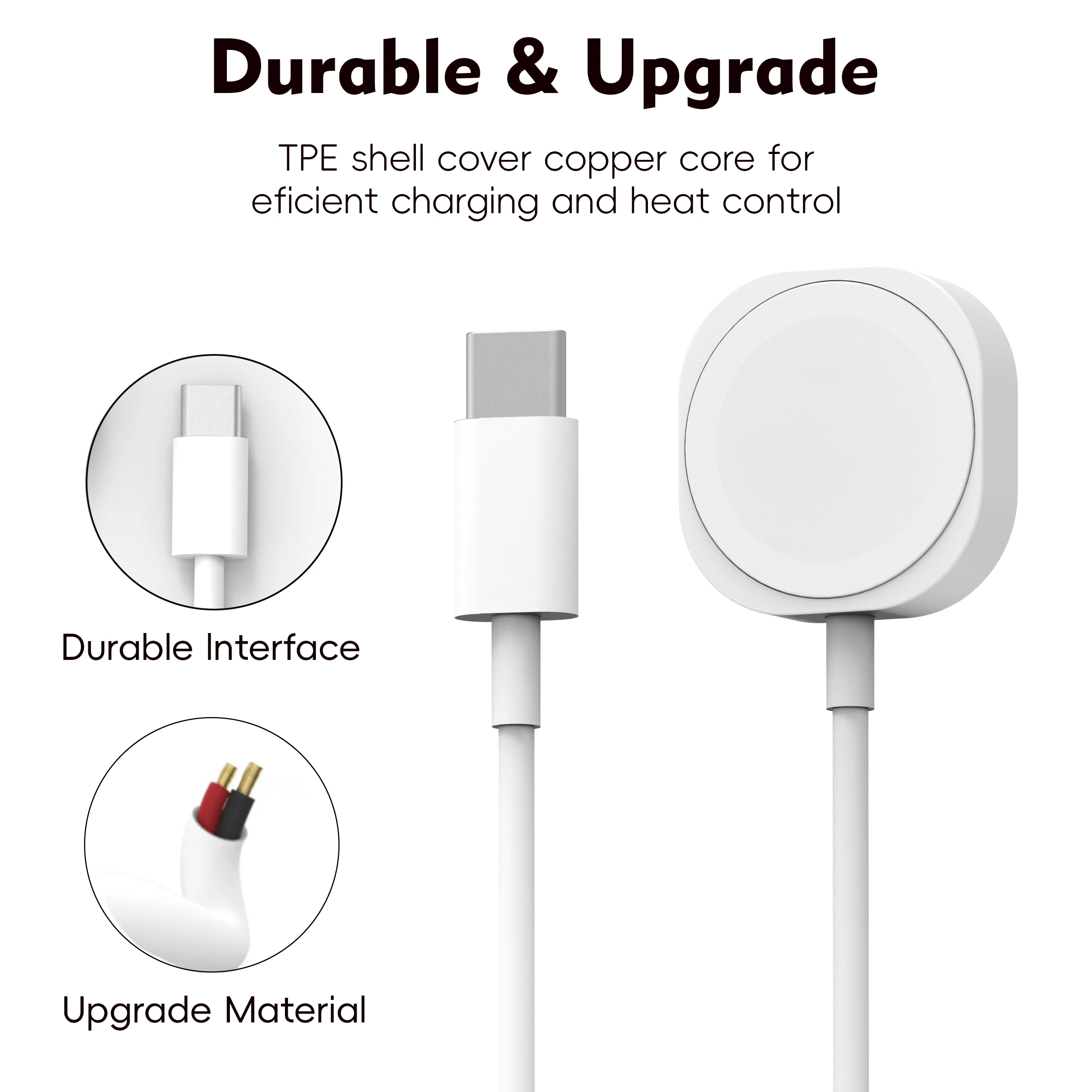 iWatch Charger Compatible With iWatch Charger For iWatch Series 1~10 SE Ultra, Wireless Magnetic Charging Cable White USB-C
